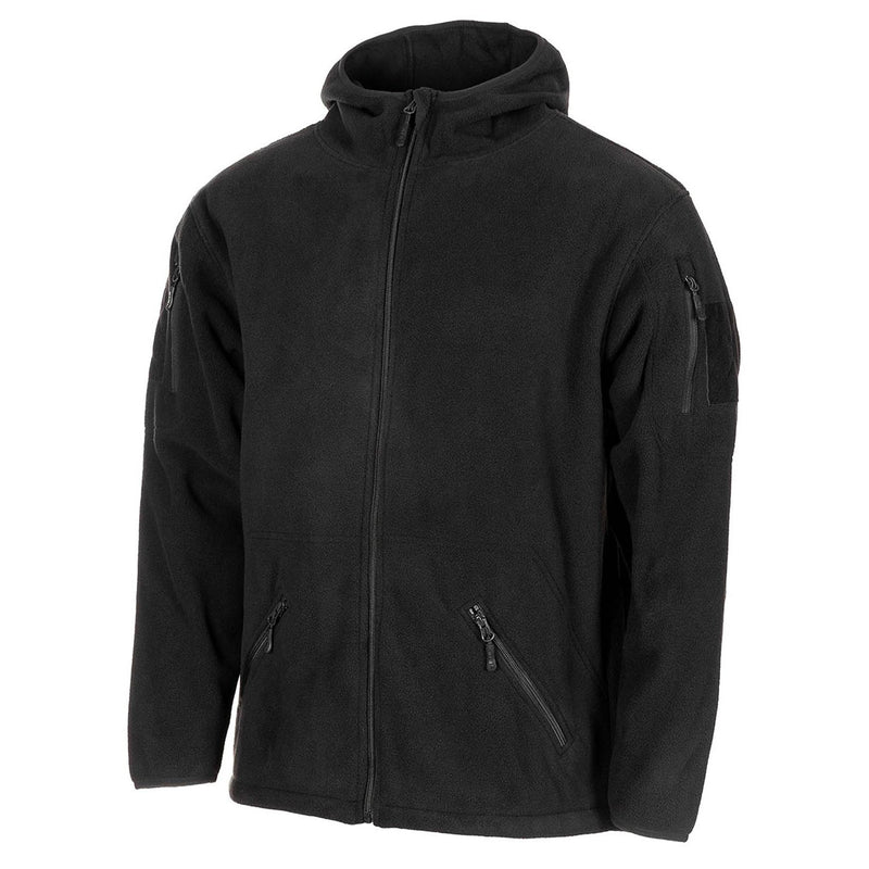 Veste polaire tactique militaire noire MFH à capuche thermique avec ourlet élastiqué NEUF