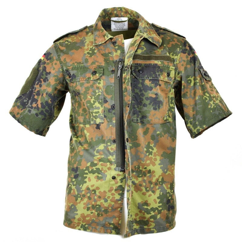 Camisa del ejército alemán original con cremallera Flecktarn mangas cortas Combate BW Ejército Problema