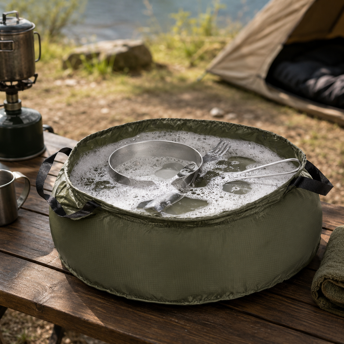Mil-Tec Bol pliable en nylon 10 L OD Vert Lavabo de camping pliable