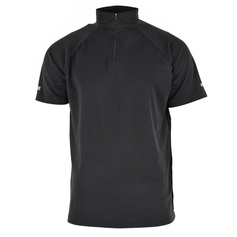 Véritable t-shirt de police britannique noir respirant et fonctionnel avec fermeture éclair sur le devant
