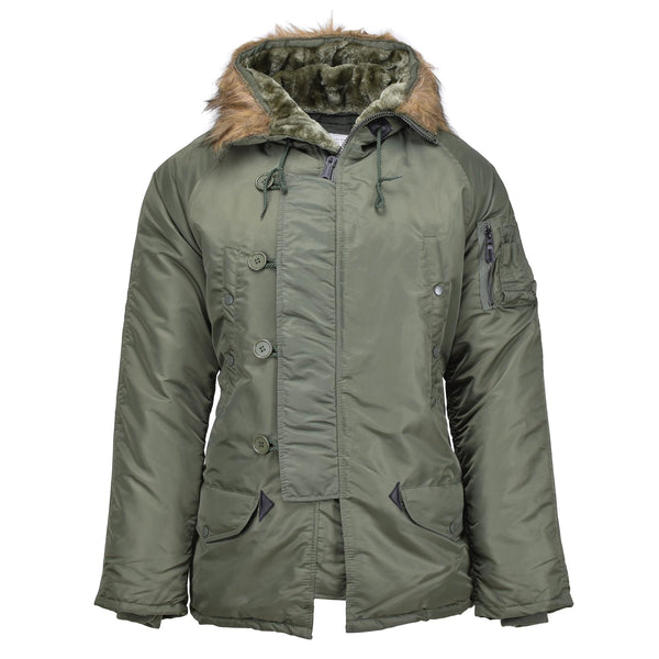 MIL-TEC Marke US Militärstil Fliegerparka N3B Kunstpelzkapuze oliv NEU