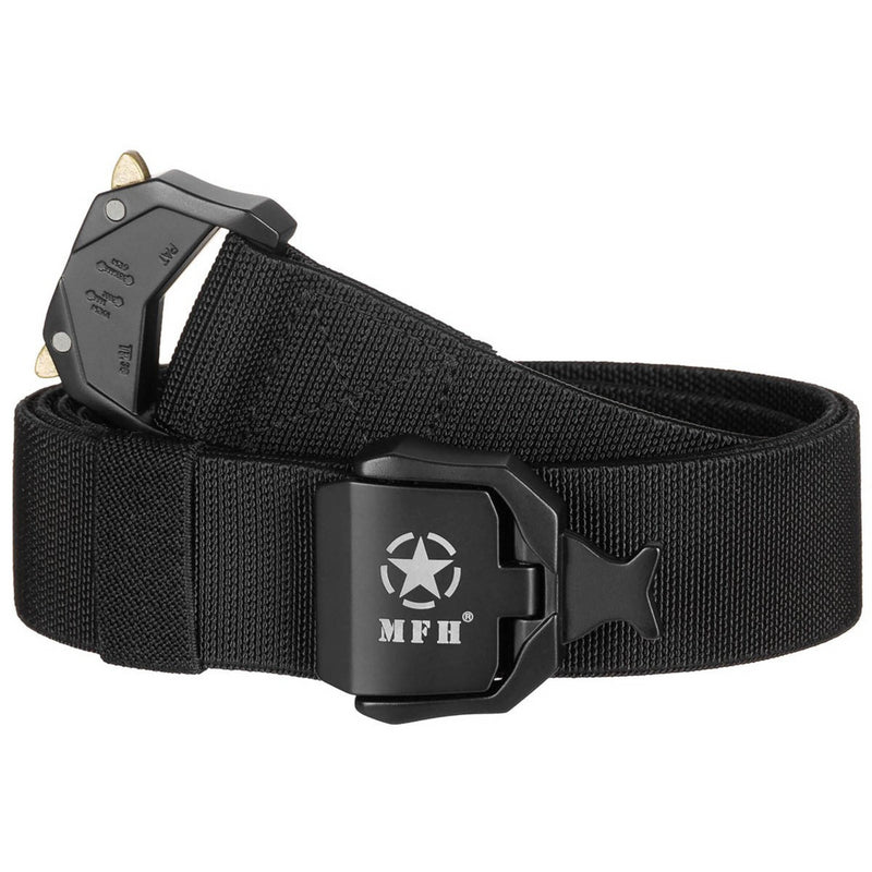 MFH Quick Release Tactical Web Belt Elastic Adjustable Polypropylene Black