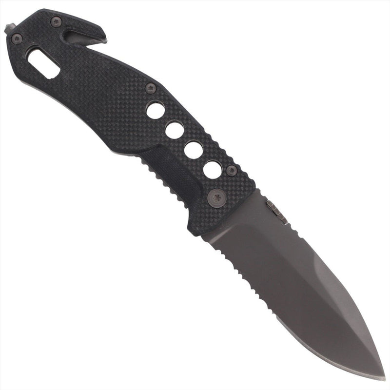 Black Fox BF-115 Tactical Pocket Knife AISI 440 Blade Glass Breaker G10 Handle
