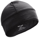 Black Merino wool military style beanie, breathable and moisture-wicking watch hat for outdoor cold weather activities.
