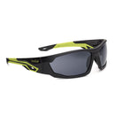 Bolle MERCURO tactical glasses with green black frame, polarized lenses, UV protection, and durable anti-fog coating.
