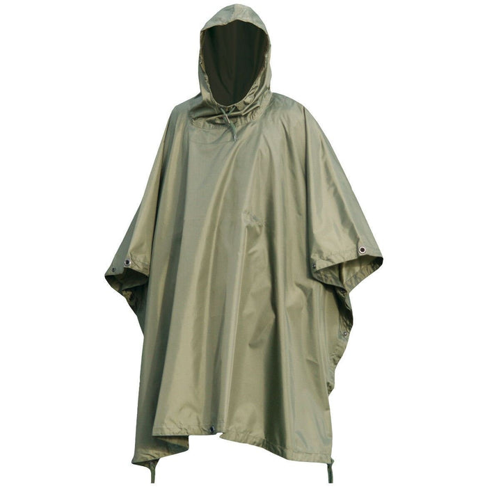 Olivgrüner, wasserdichter Ripstop-Regenponcho im Militärstil mit Kapuze zum Schutz im Freien und beim Camping