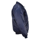 Blue French Air Forces bomber jacket with quilted lining, elastic cuffs, and windproof, thermal design.