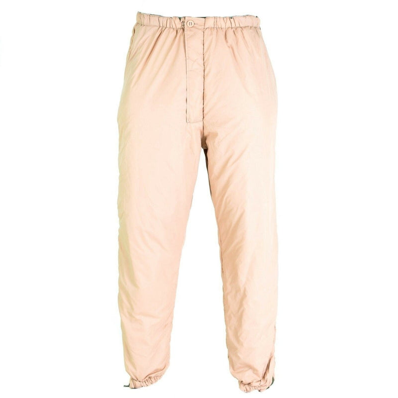 Reversible British army thermal pants in khaki, insulated for cold weather and winter outdoor use.