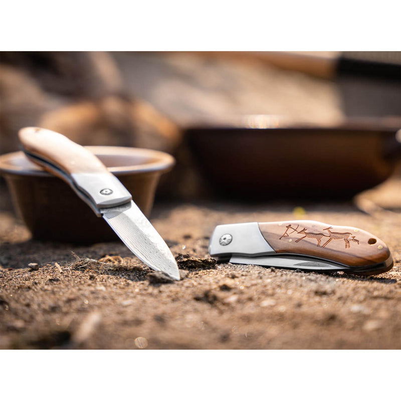 BOKER Caveman Steel pocket knife 440A uncoated steel decorated wooden handle