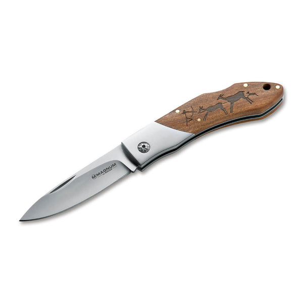 BOKER Caveman Steel pocket knife 440A uncoated steel decorated wooden handle