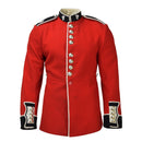 Genuine British army red scarlet dress uniform jacket with silver buttons and black trimmed cuffs and collar details