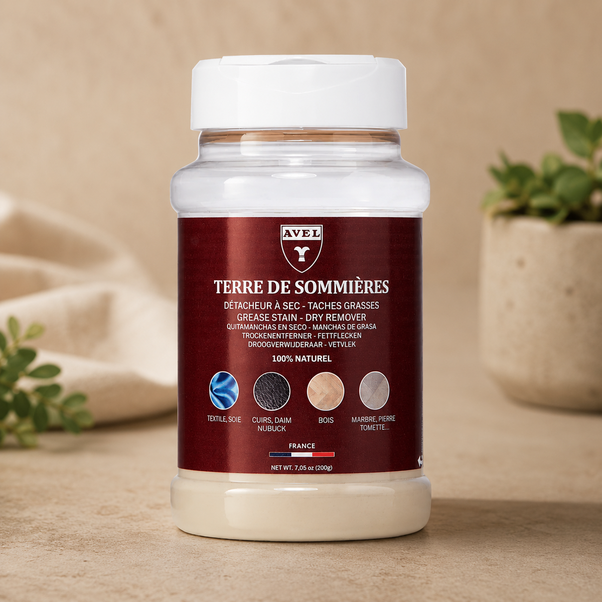 Avel Terre de Sommières Quitamanchas de Grasa Natural 200g Arcilla en Polvo