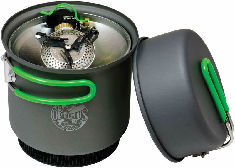 OPTIMUS CRUX WEEKENDER HE Cook System Gas Stove Camping Hiking Woods Burner Pans