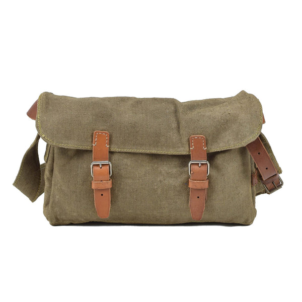 Sac à bandoulière militaire tchèque d'origine en toile, sac utilitaire avec bretelles en cuir vintage