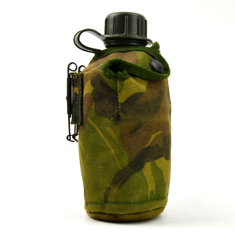Original niederländische Feldflasche der niederländischen Armee mit Tasse und Bezug, Alice-Clips