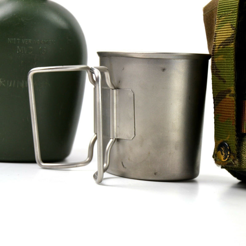 Original Netherlands Dutch Army Canteen with cup and camo cover
