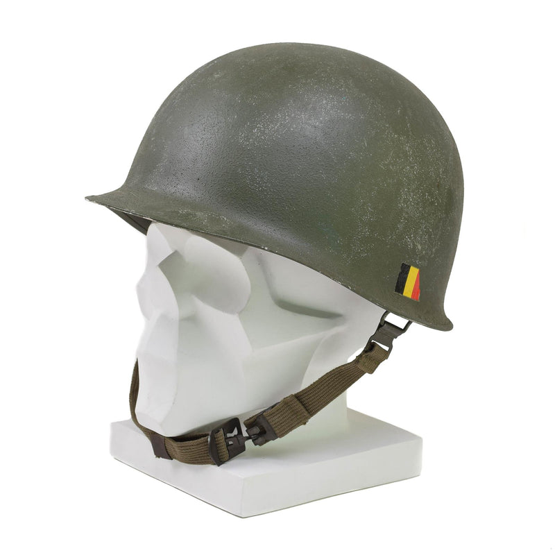 Casque militaire belge original en acier M51, combat tactique, armée, intérieur en PVC, olive