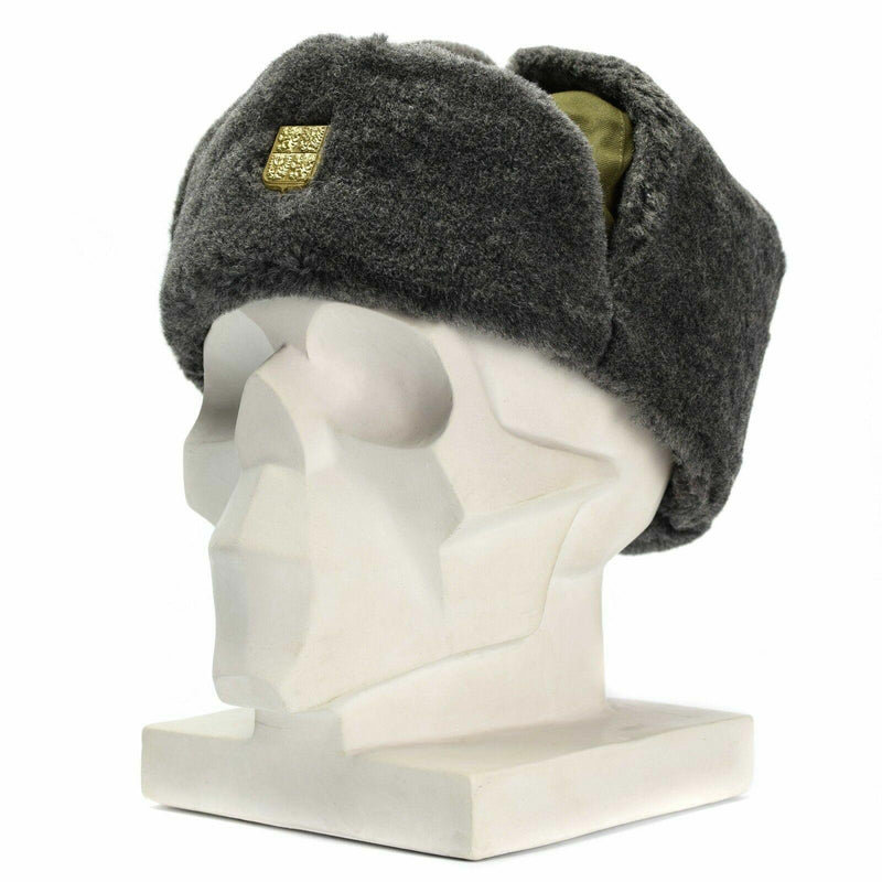 Genuine Czech army cap military winter hat Ushanka grey olive hat with badge NEW