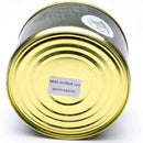 Bottom view of a 400g canned emergency ration chicken curry with rice with expiry date May 2028 label visible