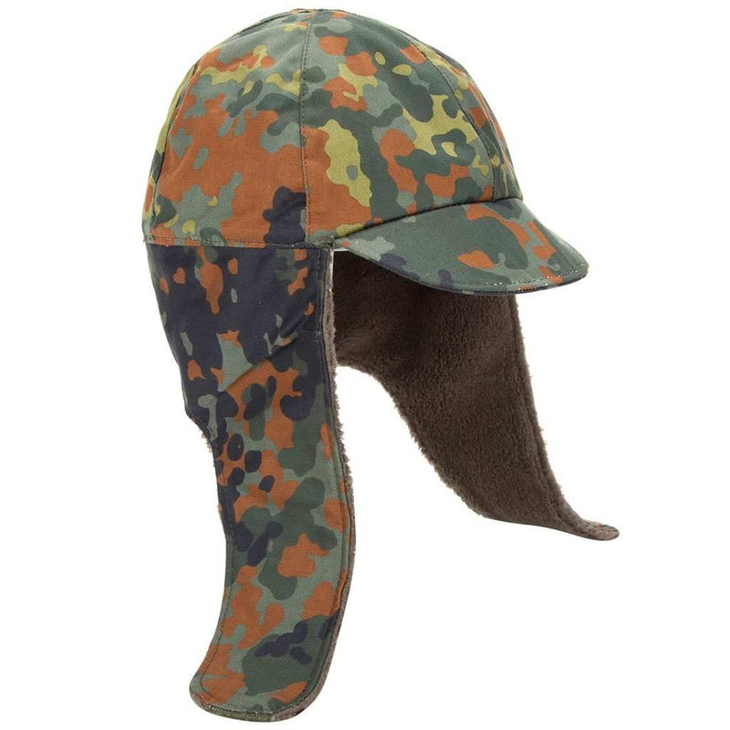 Genuine German Army Military Winter Pile Cap flecktarn hat warm cold weather - GoMilitar