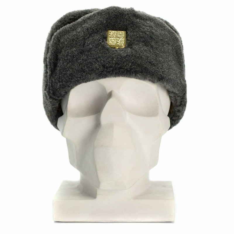Genuine Czech army cap military winter hat Ushanka grey olive hat with badge NEW