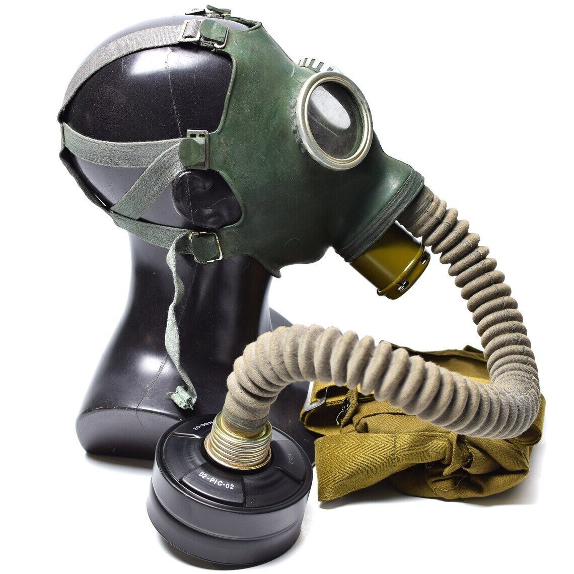 Máscara de gas GP-4 soviética original de la década de 1960 Kit de excedente militar vintage Caucho gris