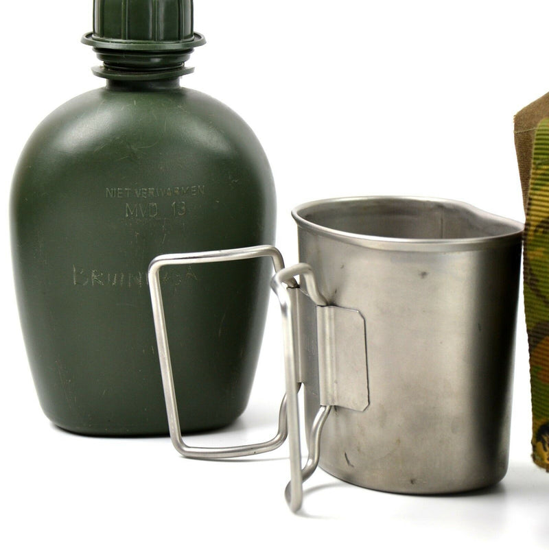 Original Netherlands Dutch Army Canteen with cup and camo cover