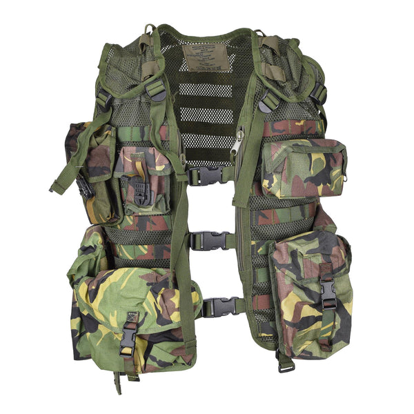 Ensemble de gilet tactique militaire néerlandais authentique 7 pièces avec pochettes molle modulaires DMP Woodland
