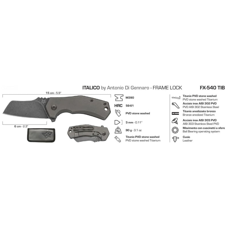 Fox Knives ITALICO sheepsfoot pocket knife M390 steel tactical compact folding - GoMilitar