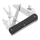 FoxKnives VULPIS FX-VP130-SF5 BK multitool with N690Co steel blade, scissors, saw, bottle opener, and flat screwdriver