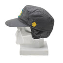 Genuine Austrian military gray GoreTex cap with foldable earflaps, waterproof, lightweight, and durable outdoor headwear.