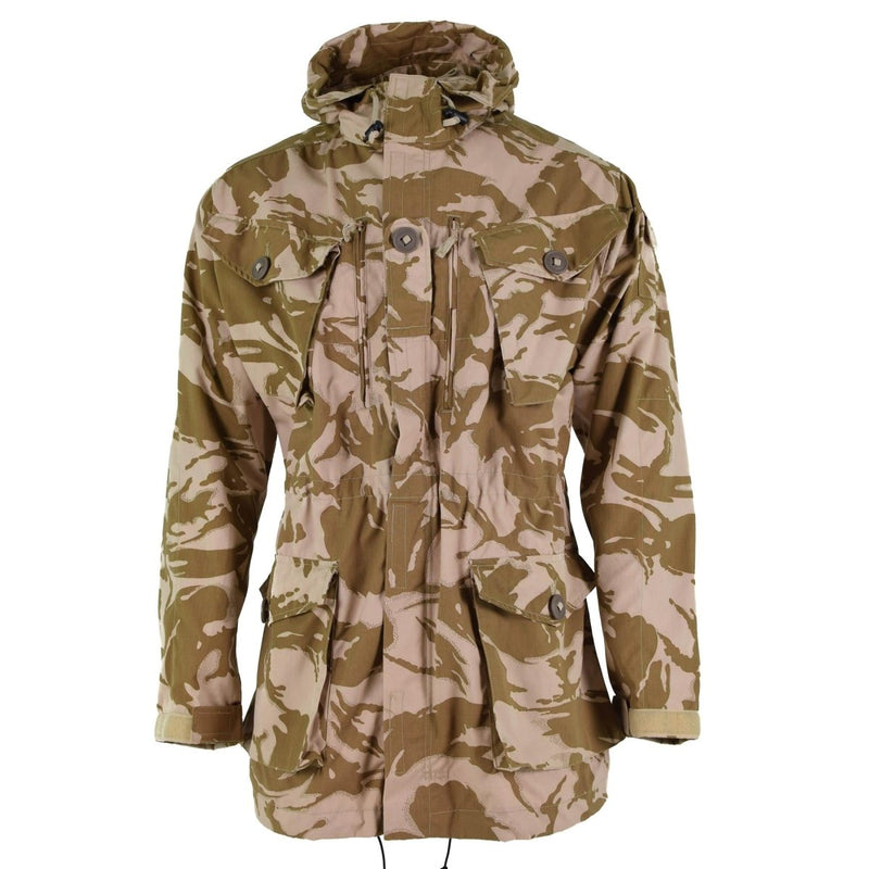 Genuine British Army windproof parka with desert DPM camouflage, hood, multiple pockets, adjustable waist and cuffs.