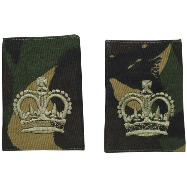 Genuine British Army Sergeant Major shoulder loops with crown insignia on DPM camouflage cloth epaulets.
