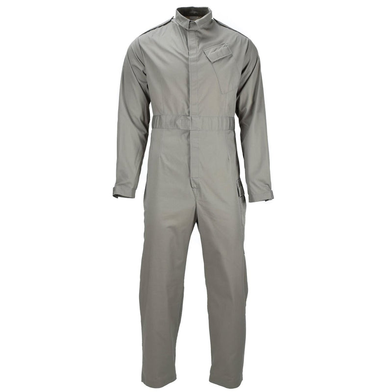 Genuine British military gray mechanic coverall with adjustable waist, durable and lightweight for tough conditions.