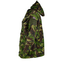 Side view of a genuine British military DPM camouflage combat smock jacket with hood and pockets