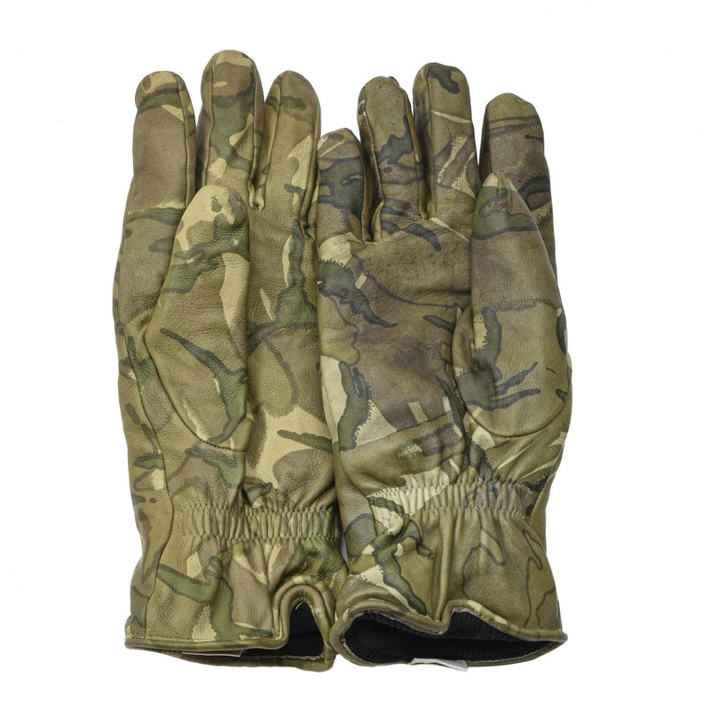Pair of genuine British military MK II combat tactical leather gloves in insulated MTP camouflage design