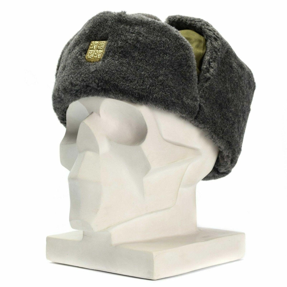 Véritable casquette militaire tchèque, chapeau d'hiver militaire Ushanka, chapeau gris olive avec badge NEUF
