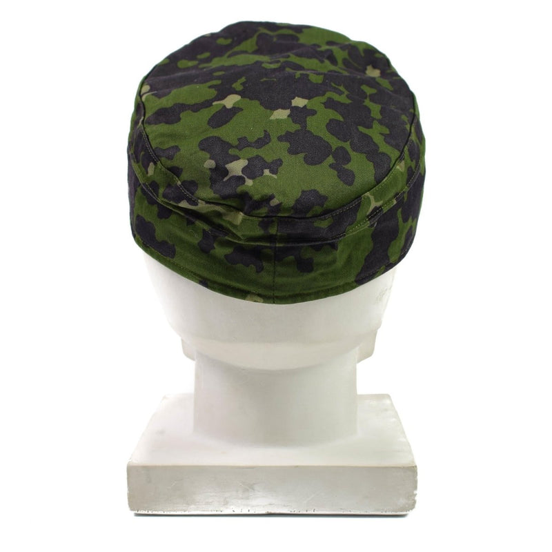 Genuine Danish Army M84 Flecktarn camouflage field cap displayed on a white mannequin head from the back.