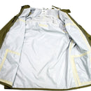 Interior view of waterproof Genuine Danish army O.D wet weather jacket with taped seams and breathable lining