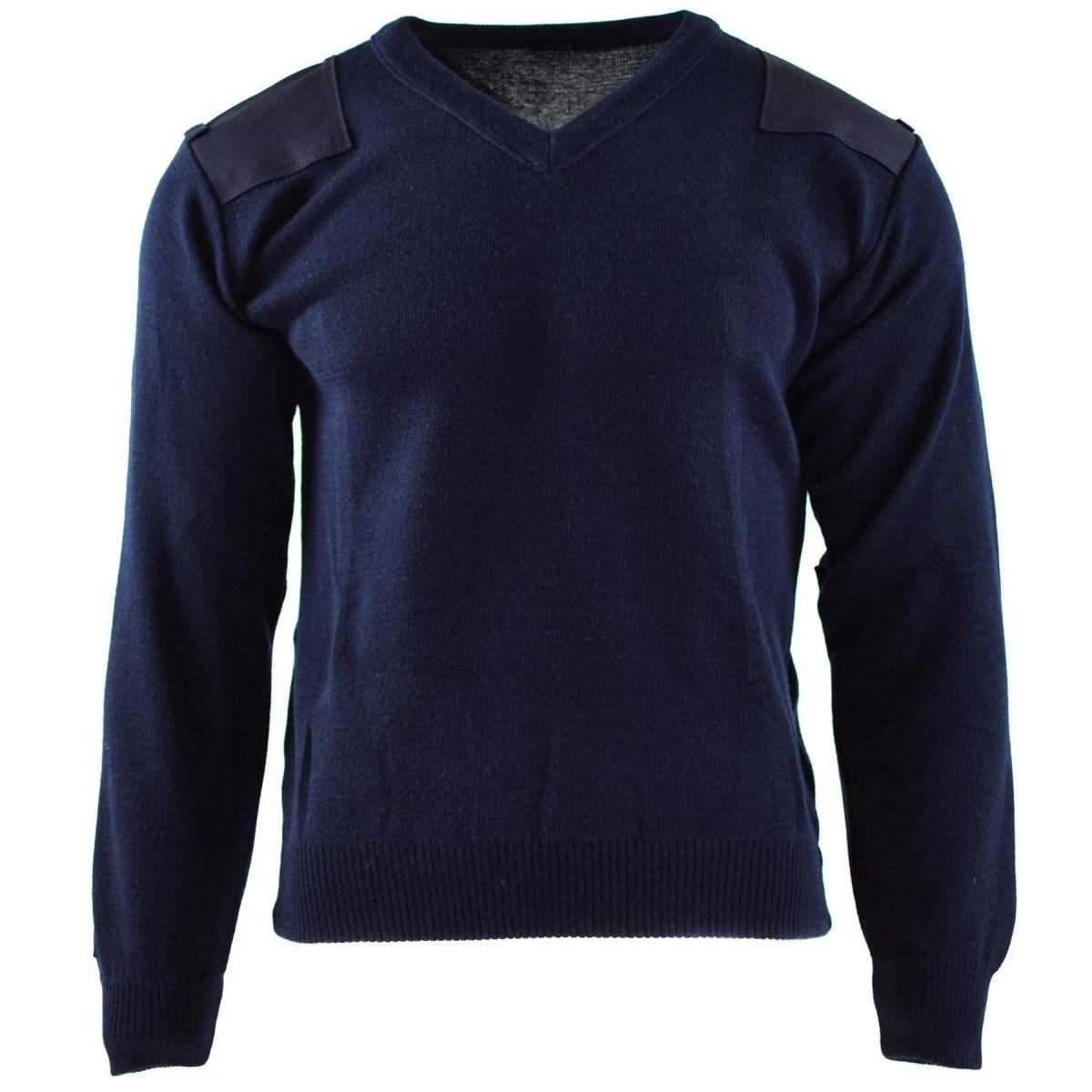 Dutch military surplus sweater reinforced shoulders elbows blue With epaulettes / Medium long