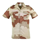 Genuine French Army F2 desert camo short sleeve military surplus shirt with chest pockets and epaulets.