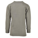Back view of genuine French military olive thermal plush undershirt with long sleeves and elasticated cuffs.