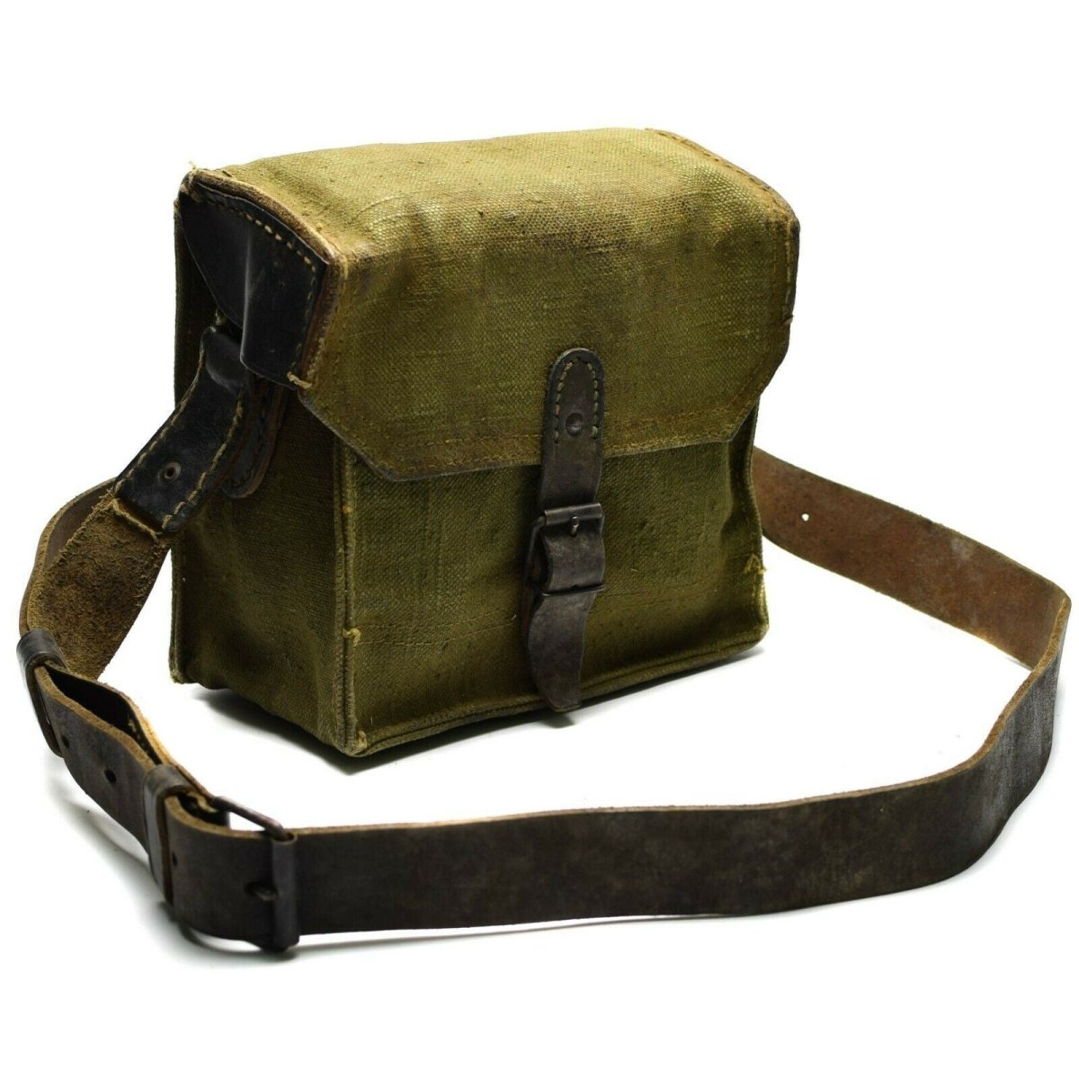 Vintage military shoulder bag genuine French army canvas leather 