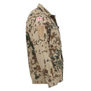 Genuine Georgian Army field blouse in Tropentarn camouflage with Georgian flag patch on sleeve, side view.