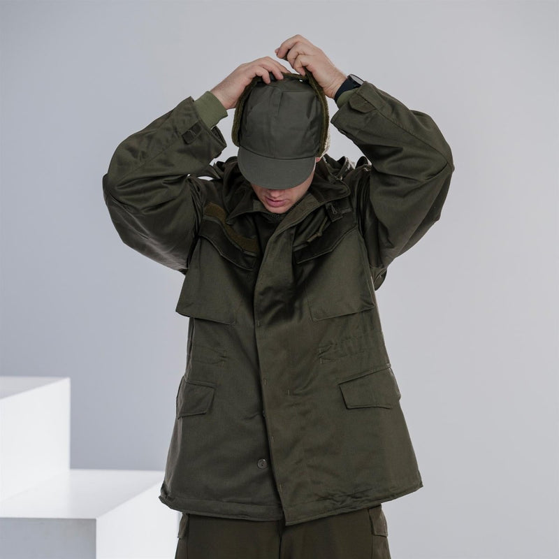 Genuine German Army Military Winter Pile Cap Olive drab OD hat warm cold weather - GoMilitar