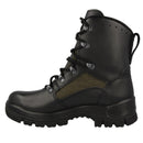 Genuine German military combat boot made of leather and textile with fast lacing and slip-resistant sole in black