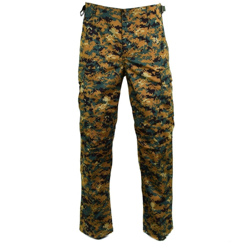 Genuine Guinee Bissau army RipStop pants in digital savana camo with reinforced knees and adjustable waist.
