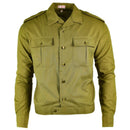 Khaki Hungarian army officer long sleeve shirt with buttoned chest pockets and shoulder epaulettes, durable military design