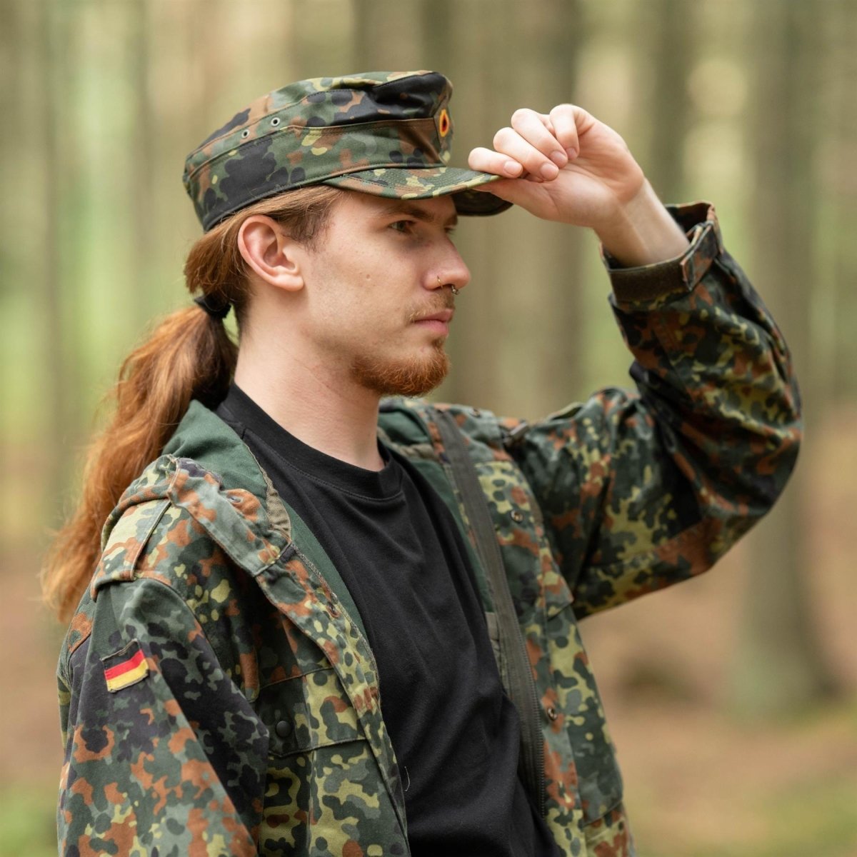 Auténtico Alemán Militar De Flecktarn Campo Capaculte Del Ejército