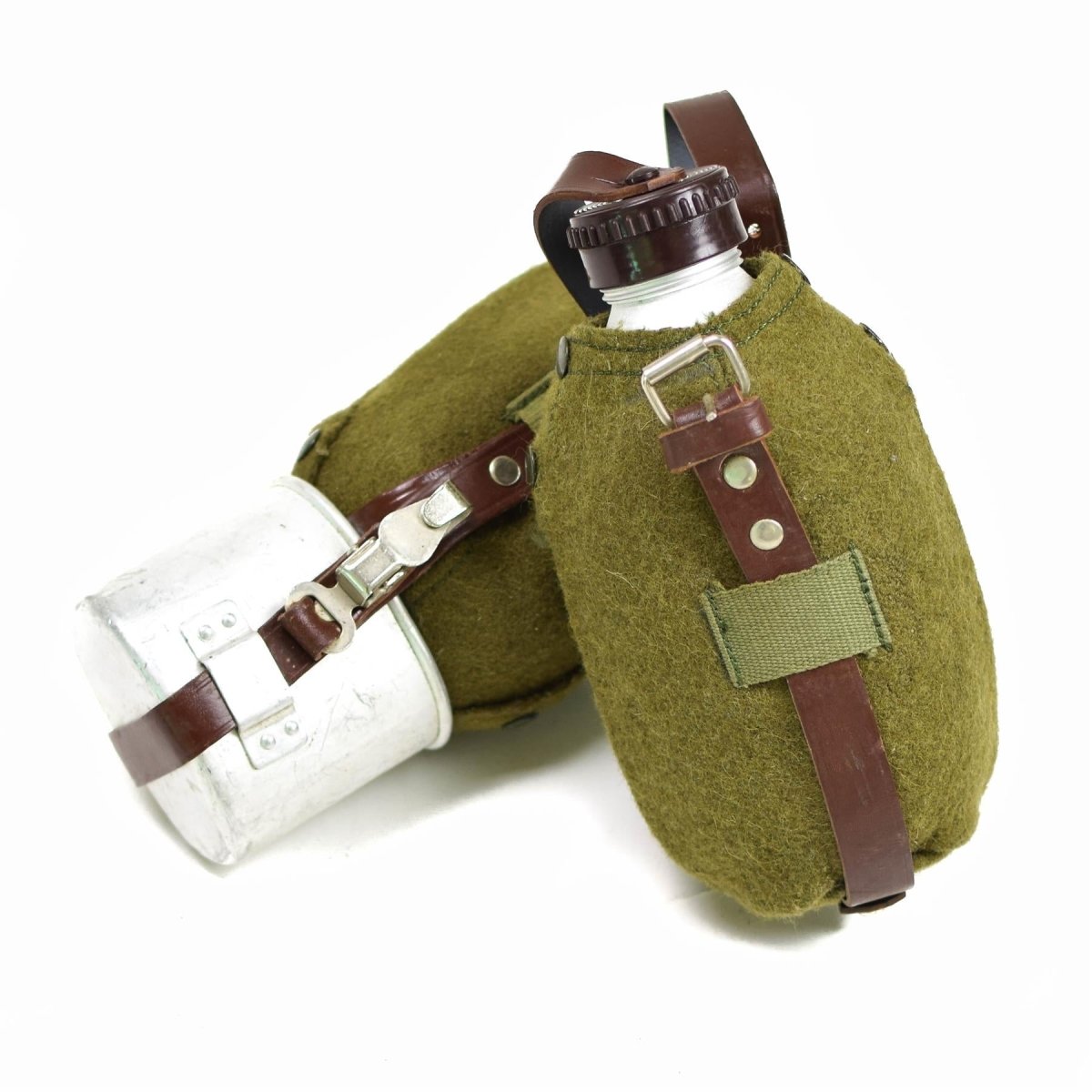 Echte rumänische Armee Feldflasche Tasse Filzbezug Vintage Retro Wasserflasche wie neu